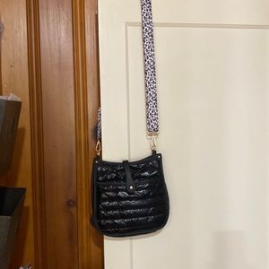 Black puffer purse with 2 interchangeable straps